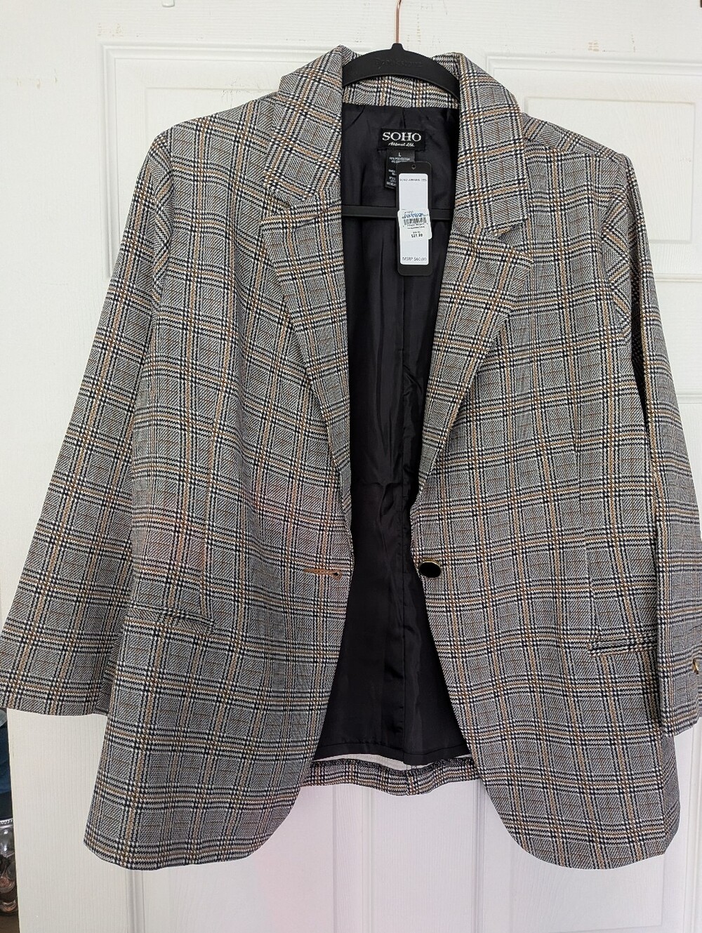 Soho Gray and Black Plaid Single-Button Blazer